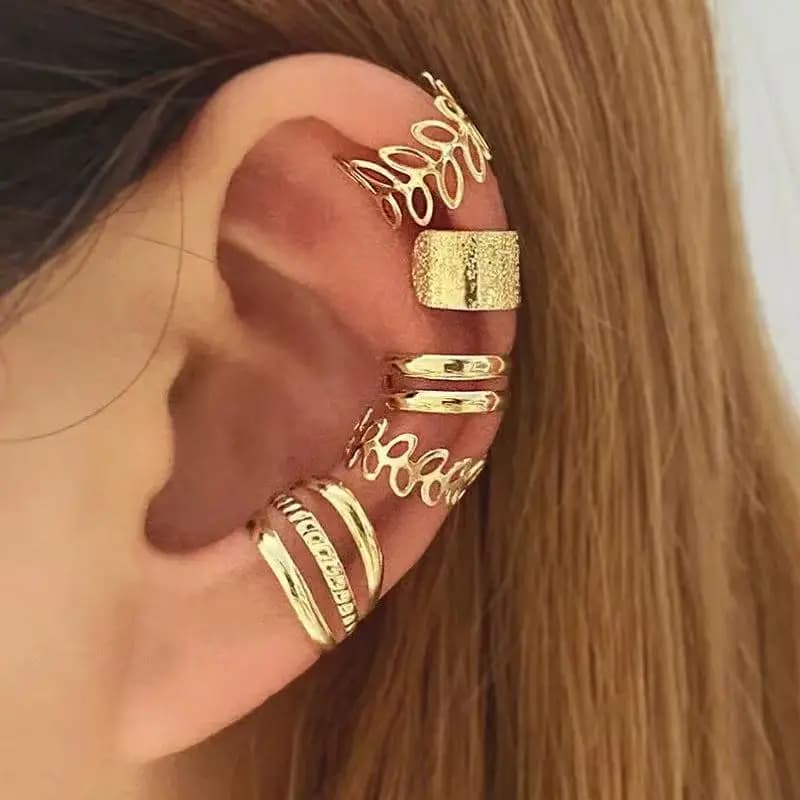 5pcs/set Retro Multi-element Leaf Geometric Ear Cuff Non-Piercing Ear Bone Clip Men and Women Summer Jewelry Boho