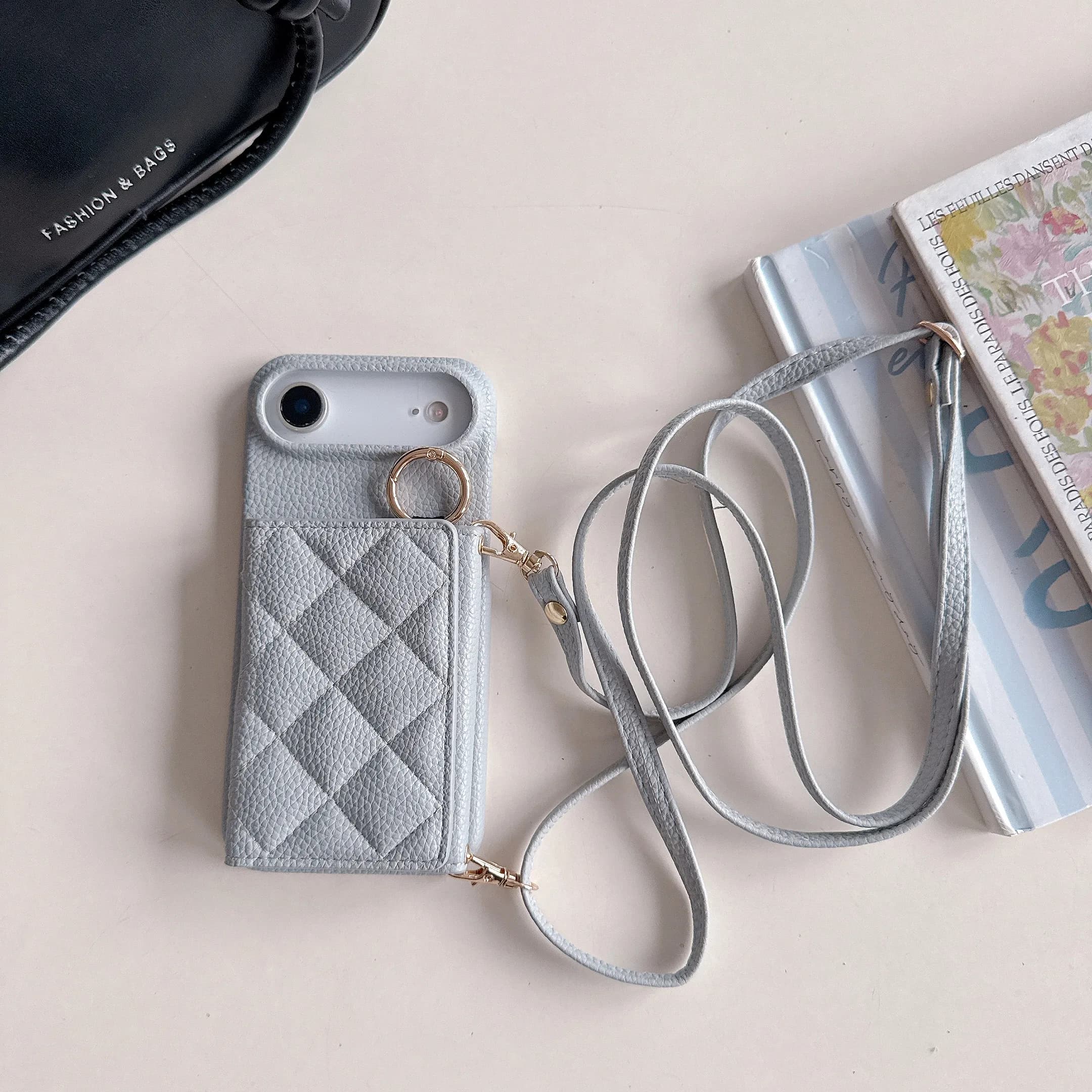 Porta carte con anello a tracolla Solt Custodia in pelle a portafoglio per iPhone 17 Pro Max 16 Plus 15 14 13 12 11 Custodia con tasca lunga con cordino