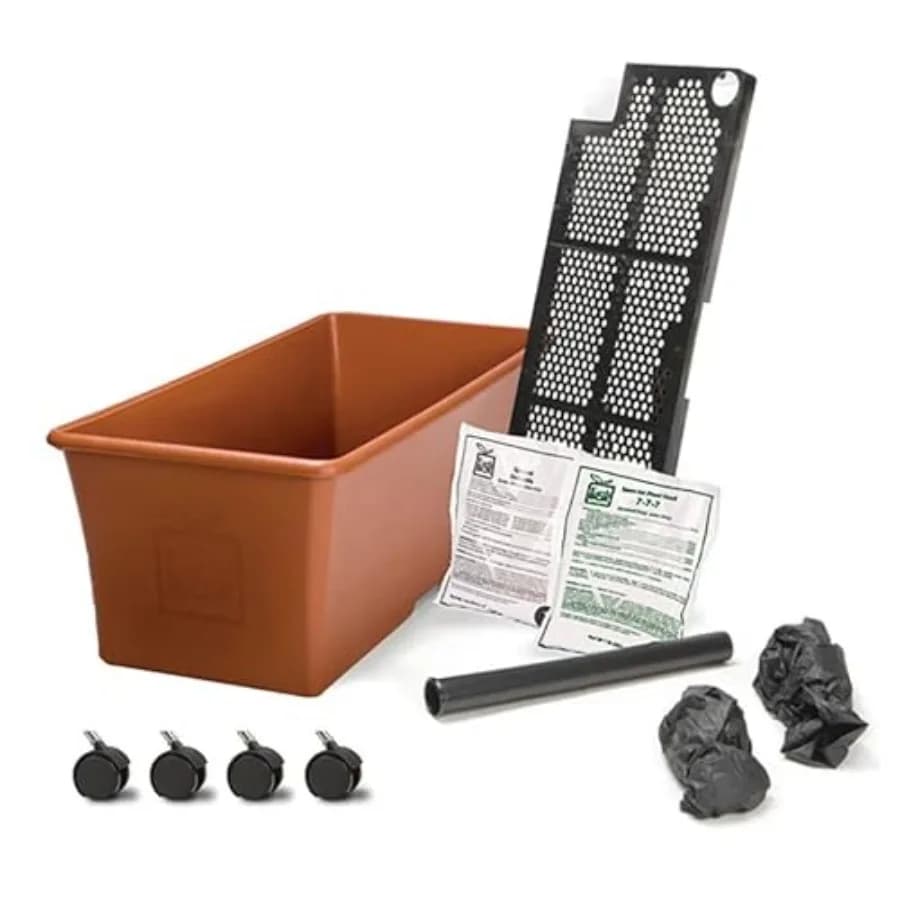Set di Vasi da Giardino in Terracotta 80155 con Drenaggio, Struttura in Metallo Antiruggine, Finitura Marrone Terroso, Ceramica Resistente