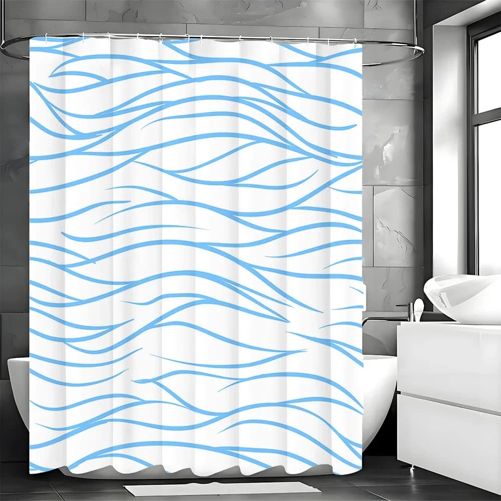 Tenda da doccia a righe blu, tenda da doccia decorativa per bagno, tenda da doccia impermeabile con ganci