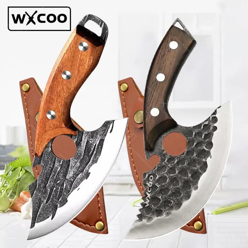 Forged kitchen knife Stainless steel mannaia bone knife with bottle opener Pocket multifunction knife with knife cover