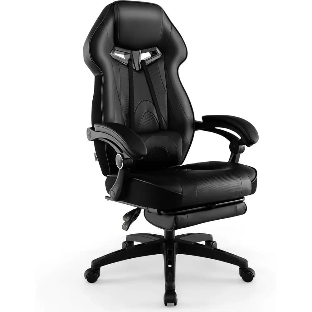 Ergonomic Reclining Gaming Chair with Lumbar Support and Height Adjustment for Adults (Black)