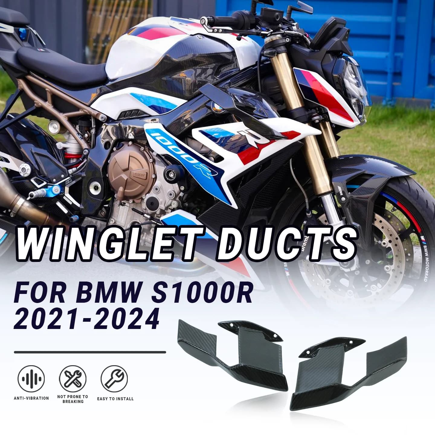 Carbon Fiber Motorcycle Fixed Wing Side Aerodynamic Winglet Fairing Kit For BMW S1000R 2021‑2024 Motorcycle Side Rear Wing Spoil