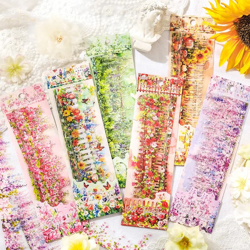 10 pcs Plant flowers Sticker Pack long strip Junk Journal DIY Scrapbooking School Supplies Collage Stationery Stickers