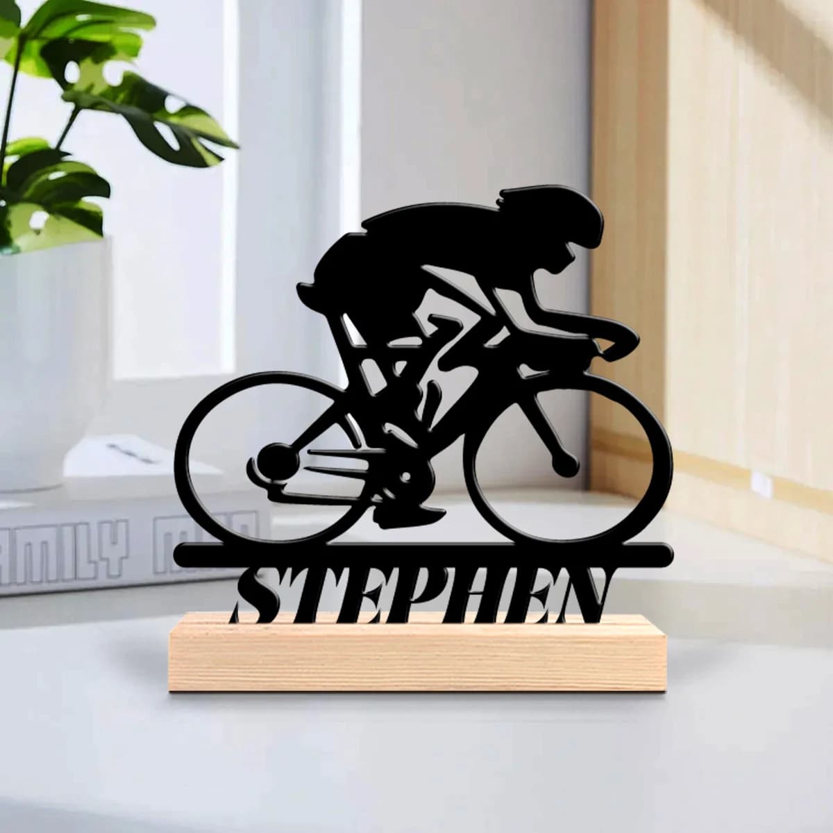 1pc Personalized Desktop Metal Ornaments Custom Name Equipped with Wooden Base New Home Gift for Friends,Decorative Ornaments