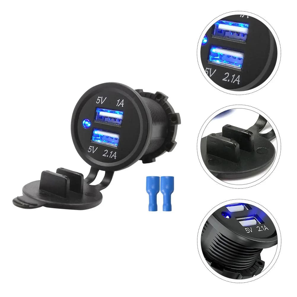Caricabatterie Universale per Auto con Doppia Porta USB, per Auto, Moto, Scooter, Ricarica Rapida, Protezione da Sovraccarico e Surriscaldamento