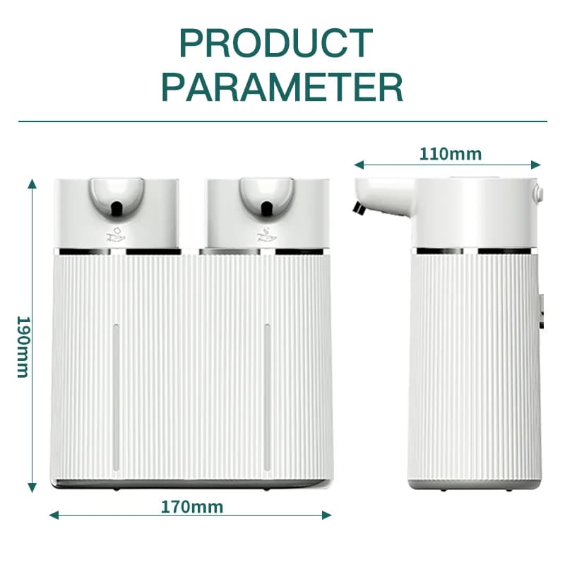 Dispenser di Sapone Automatico a Doppia Testa Senza Contatto con Sensore a Infrarossi per Schiuma/Gel, Montaggio a Parete, Macchina per Lavaggio Mani