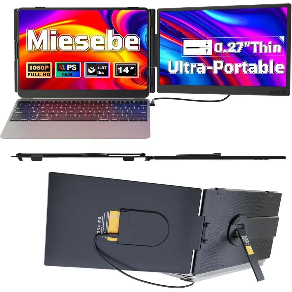 Monitor Portatile Ultra-Sottile HD 1080P da 14 Pollici, Compatibile con Laptop da 13-17.3 Pollici, Plug and Play, Secondo Schermo con Protezione Occhi per Windows/Android