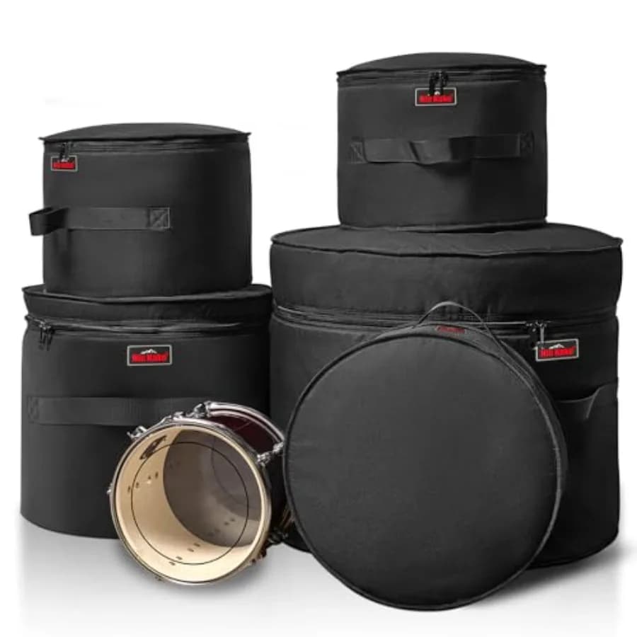 Set di 5 Custodie per Batteria - Borse Imbottite per Kick da 22'', Toms da 12''/13''/16'' e Rullante da 14'' - Coperture Protettive Leggere per Batteristi
