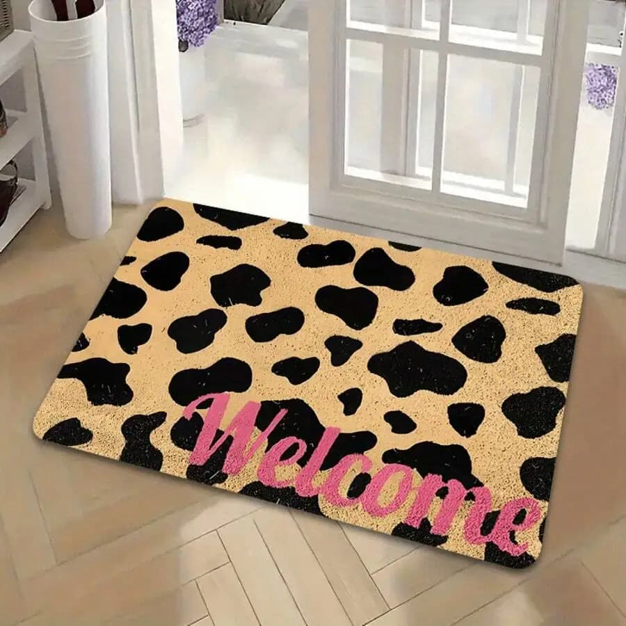 Western Cowboy Cow Texture "Welcome" Font Design Floor Mat , Using 2D Digital Printing Technology, Featuring Water Absorption