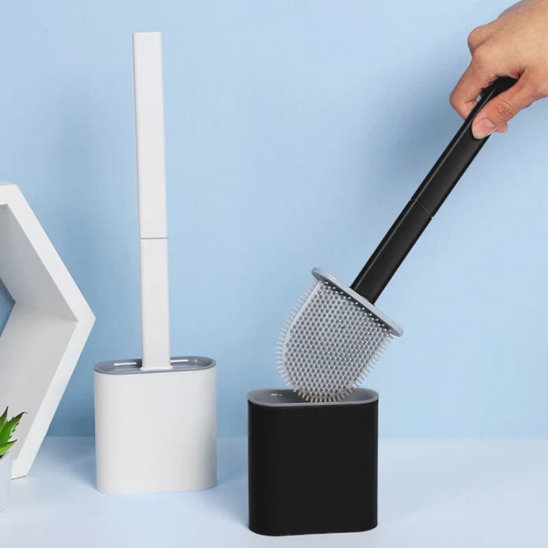 Spazzola per Wc con testa in Silicone TPR con supporto spazzola per Wc a prova di perdite d'acqua con Base Wc spazzola a setole morbide a testa piatta