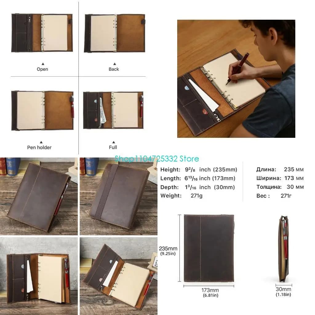 P5EA Leather Journal Cover with Genuine Leather and Lined Pages for Daily Planning