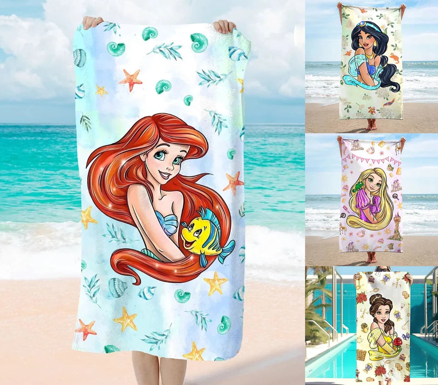 Asciugamano da Spiaggia Principessa, Asciugamano per Ragazze a Tema Principessa per Bagno, Piscina, Estate, Spiaggia, Viaggi, WDW Park