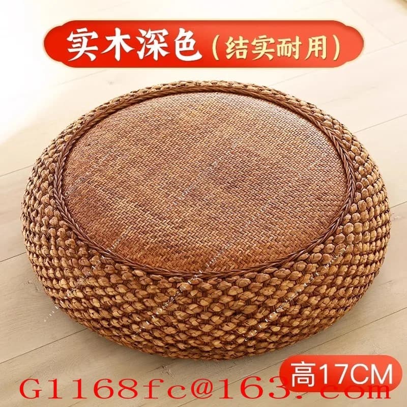 Woven Grass Floor Cushion, Japanese Tatami Round Mat for Meditation, Rattan Kneeling Pad（Diameter 40cm, Height 17cm）