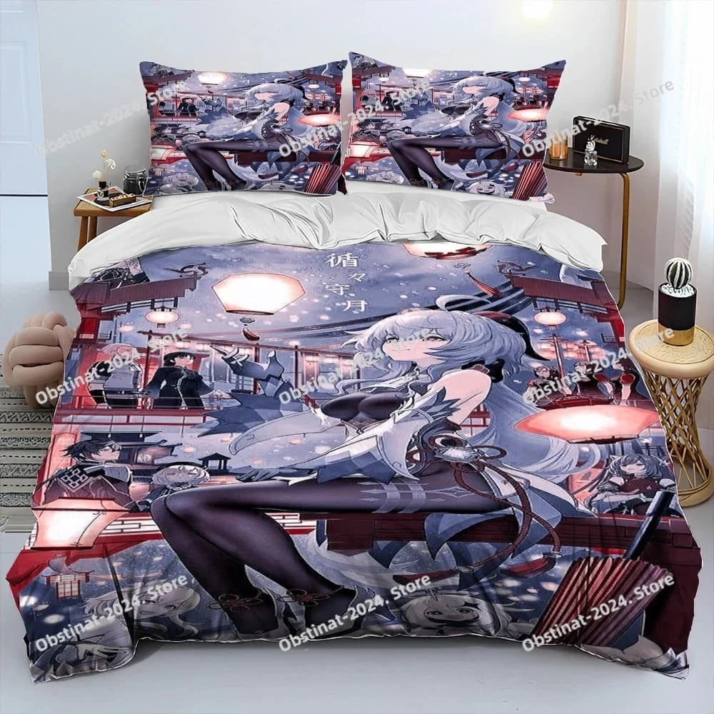 Genshin Impact Game Gamer Cartoon Set biancheria da letto consolatore, copripiumino Set letto Copripiumino Federa, set biancheria da letto king queen size