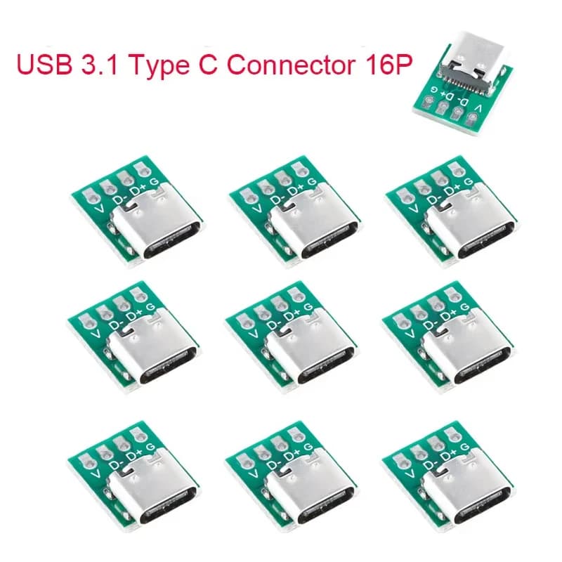 10 pcs USB 3.1 Type C Connector 16 Pin Test PCB Adapter Card 16P Connector socket For Transfer Cable Data Line