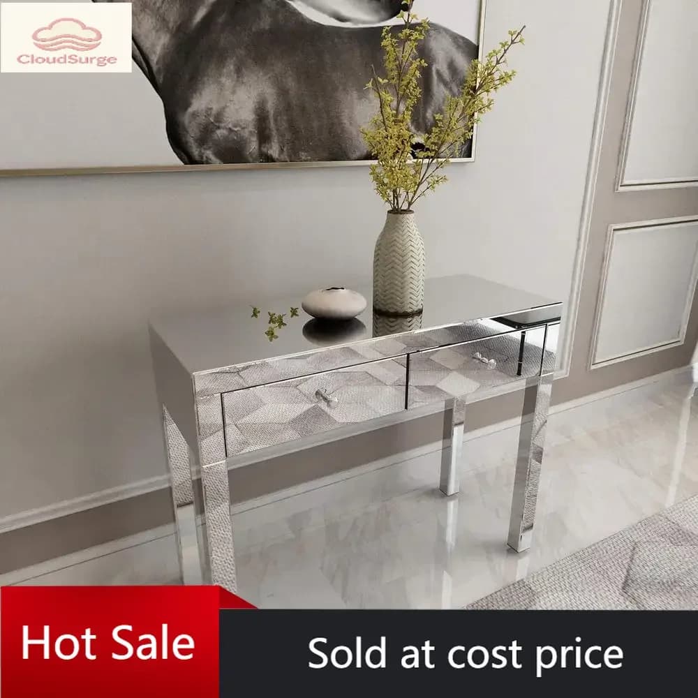 Set Tavolo da Toeletta con Specchio Bifacciale in Finitura Argento, Prezzo Promozionale, Articolo Molto Richiesto, per Camera da Letto, Bagno o Ufficio