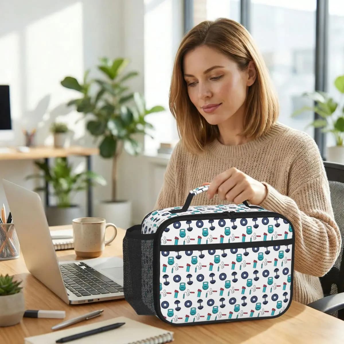 Borsa Termica per il Pranzo per Bambini, Scatola Termica per Alimenti, Borsa Frigo per la Scuola, per Attrezzi da Palestra (Shaker, Kettlebell, Manubri, Corda)