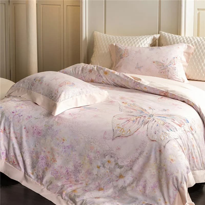 1000TC Egyptian Cotton Luxury Bed Linen Set with Digital Printing, Soft Copripium Set, Flat Bed Sheet/With Corners and Loyalty, 4 Pieces