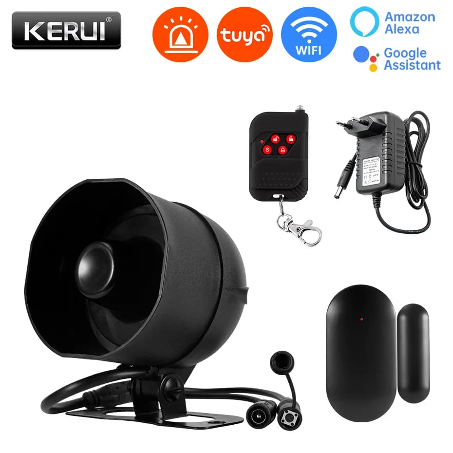 KERUI 120db Sirena di Allarme Tuya Smart WiFi Sistema di Allarme Altoparlante Forte con Sensore per Porte e Finestre Antifurto per la Sicurezza Domestica