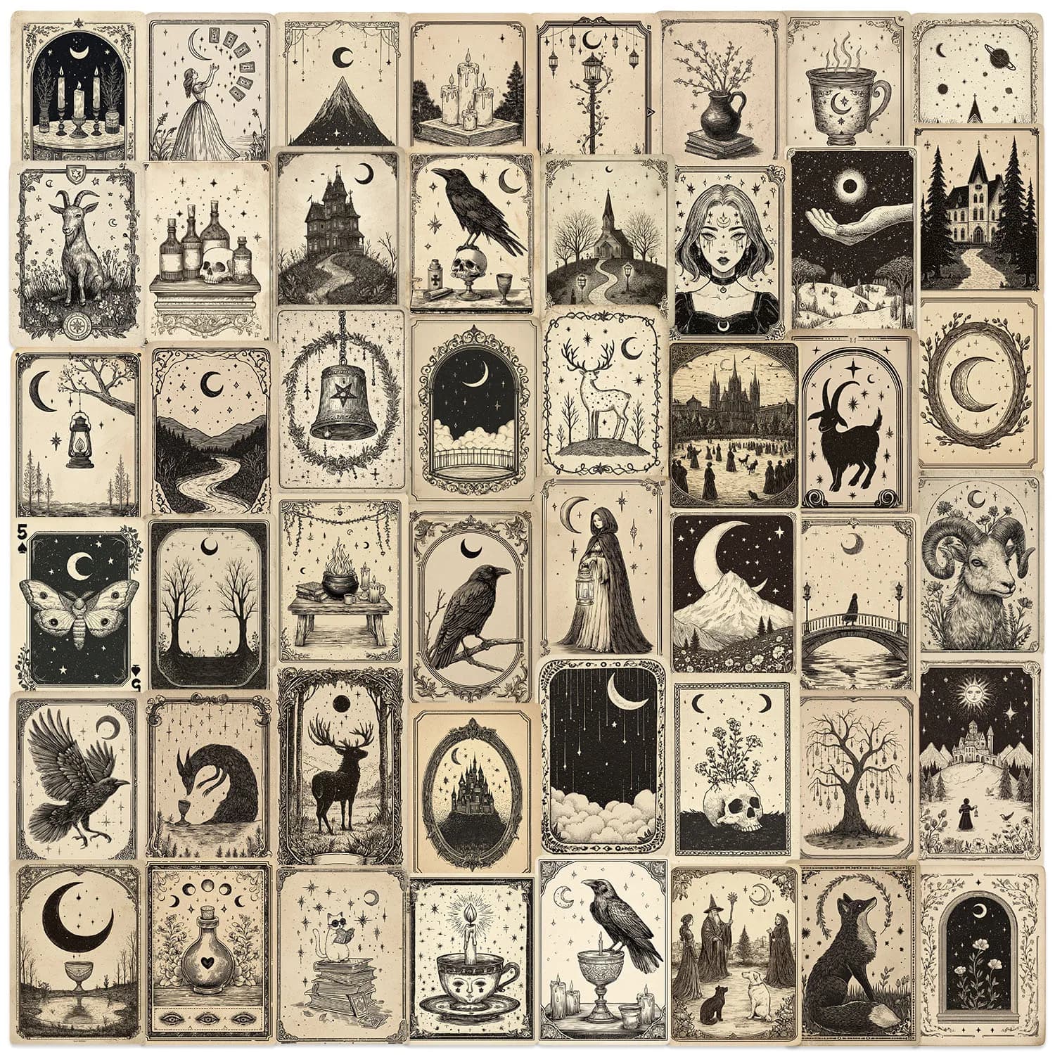 50PCS Gothic Tarot Aesthetic Vinyl Stickers Decals For Laptop Water Bottle Notebook Journal Planner Graffiti Adults Decor