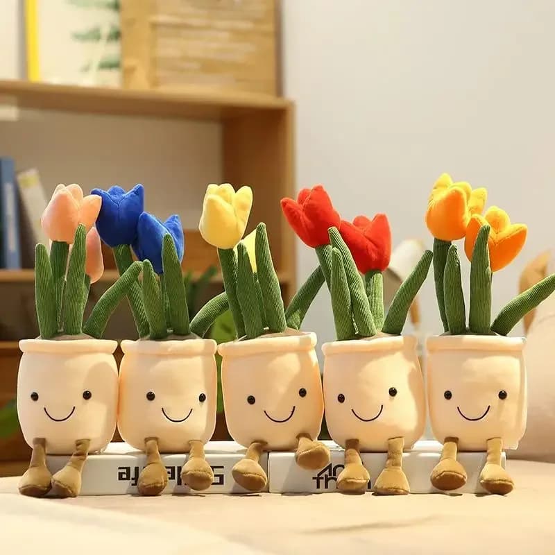 Peluche a forma di tulipano e piante succulente, decorazione per la casa, bambola creativa, cuscino a forma di fiore in vaso, regalo di compleanno per bambini