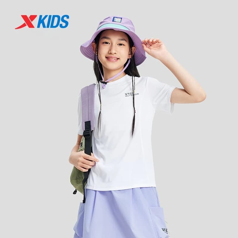 Xtep Children's Shorts 2025 Summer Kid's Quick-drying T-shirt Style Girls Lightweight Elastic Sports Casual Clothes 675224019108