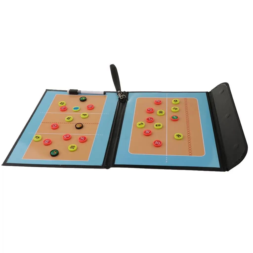 Portable Volleyball Coaching Board PU Leather Foldable Magnetic Clipboard Equipment for Volleyball Training Sessions