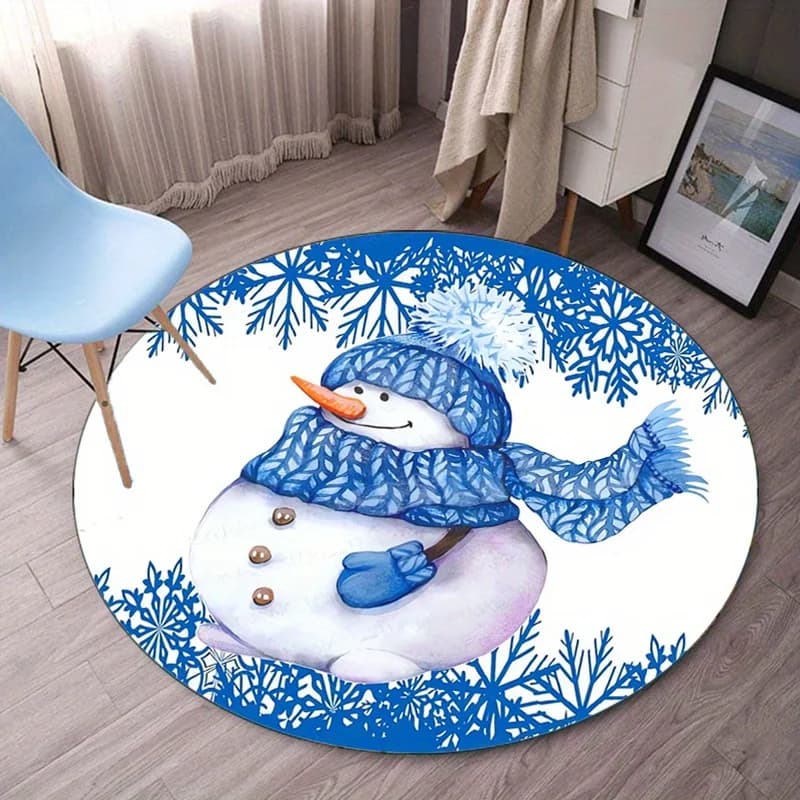 Pupazzo di neve Tema invernale Tappeto rotondo in velluto di cristallo Vacanze di Natale Decorazioni per la casa Tappetino Camera dei bambini Area di gioco Tappeto morbido antiscivolo
