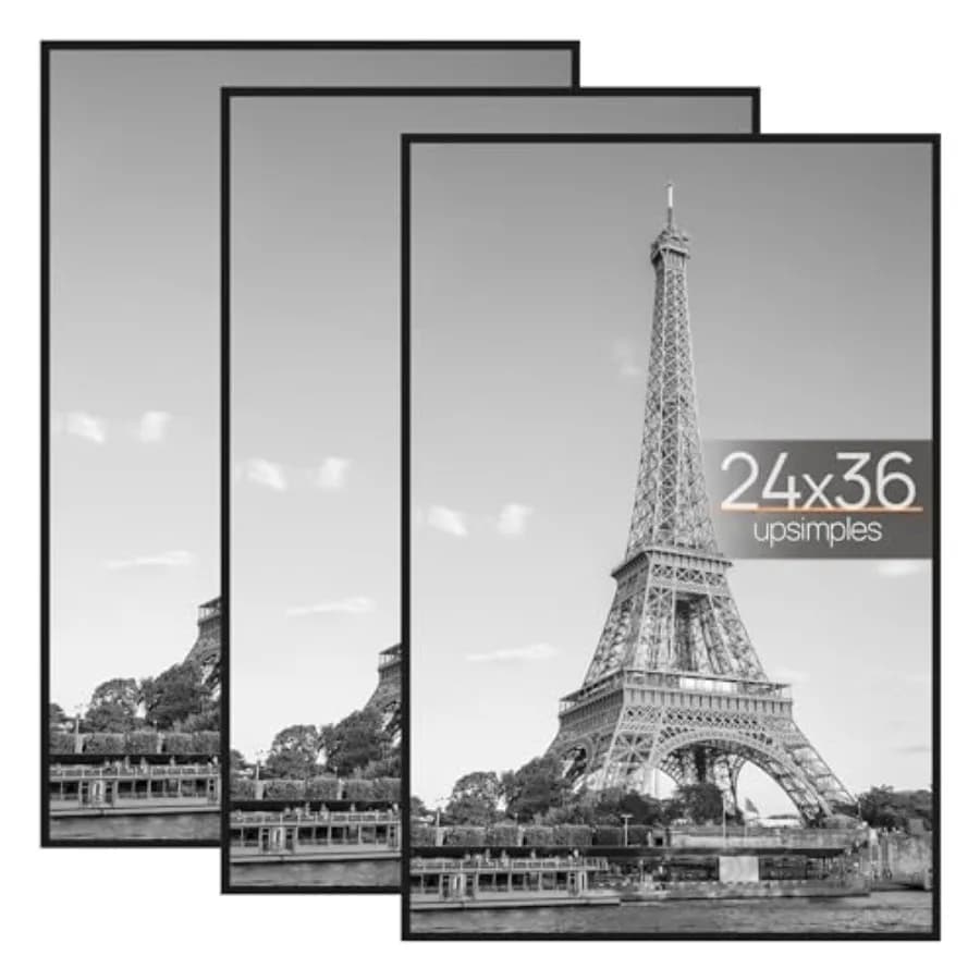 Cornice per poster 24x36 nera, confezione da 3, cornici antigraffio 24 x 36 per galleria fotografica - con strisce scorrevoli orizzontali o verticali