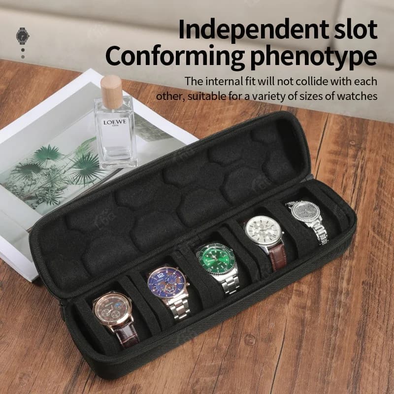 Custodia da viaggio per orologio a 5 slot - Organizer protettivo durevole con guscio rigido con cuscino in morbida schiuma e impugnatura ergonomica