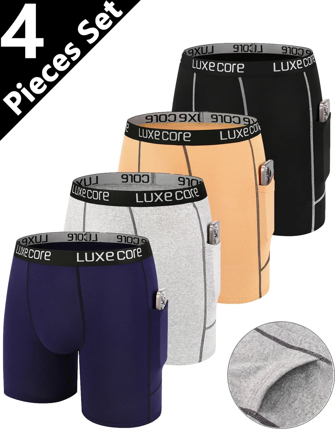 5-Piece Men's Long Pocket Underwear, Comfortable, Sporty Breathable Cycling Pants, Men's Daily Casual Underwear