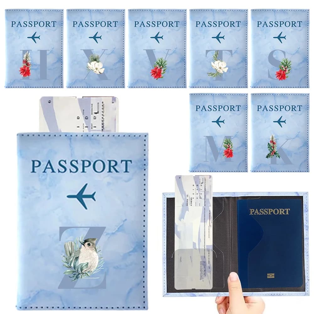 Custodia Protettiva Impermeabile per Passaporto Serie Blu in Pelle PU, Porta Passaporto per Viaggi Aerei, Accessori da Viaggio Unisex