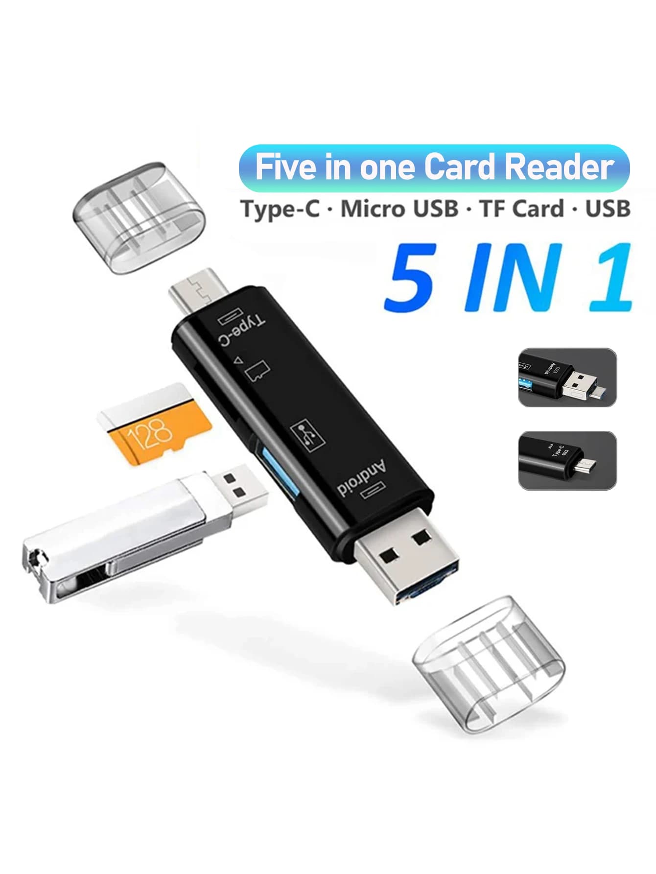 Lettore di schede di memoria multifunzione USB 3.0 Type-C/Usb /Micro USB/Tf 5 in 1 Adattatore per lettore di schede OTG per computer ad alta velocità