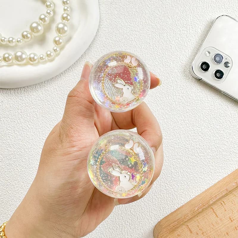 Custodia per Telefono con Glitter e Paillettes, Supporto a Forma di Coniglio e Farfalla, Adesivo Posteriore con Cuscinetto d'Aria Retrattile per iPhone, Supporto Griptok