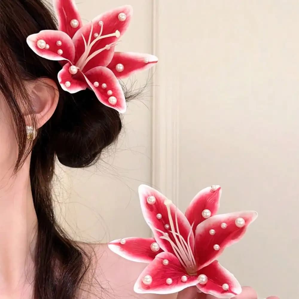 Fermagli per capelli a forma di fiore di giglio, fermagli floreali artificiali con perle, accessorio per capelli da sposa per feste e matrimoni, per donna