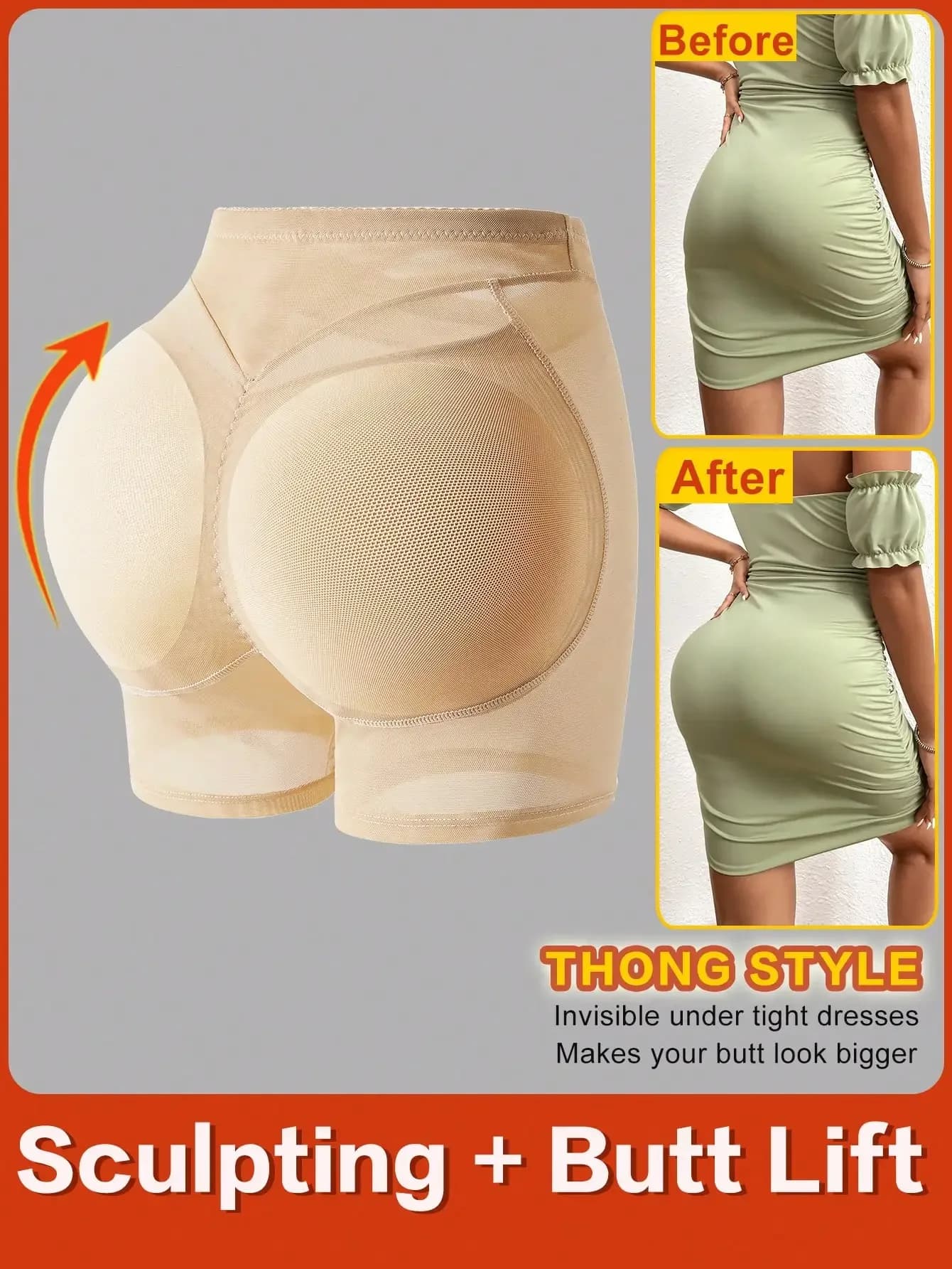 1 paio di pantaloncini modellanti senza cuciture imbottiti per sollevare i glutei da donna, comodi pantaloni fitness aderenti con imbottitura in schiuma rimovibile, esaltatore di glutei sexy
