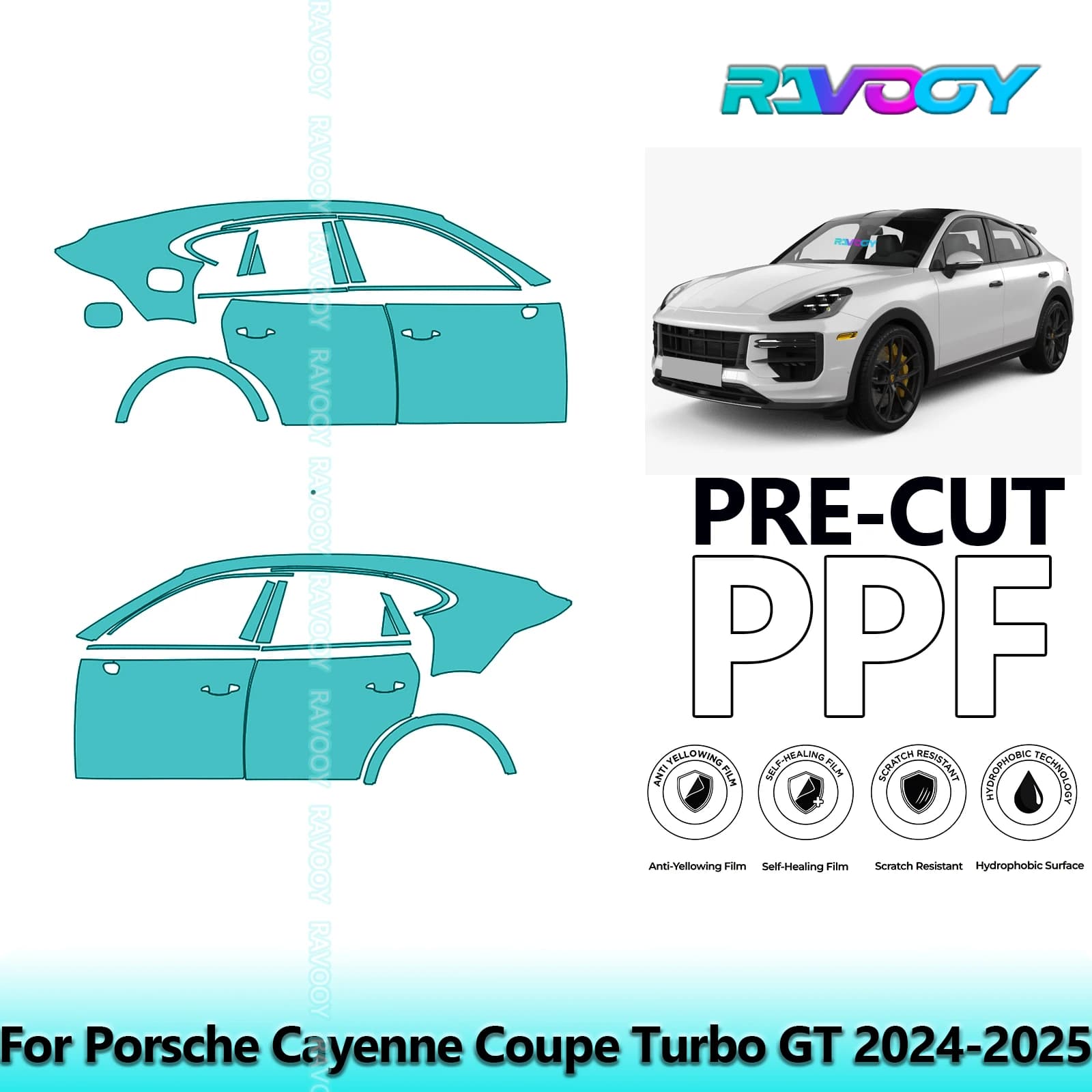 Per Porsche Cayenne Coupe Turbo GT 2024-2025 8.5mil Trasparente Opaco Pre-Cut PPF Porta e Pilastro A/B Kit TPU Pellicola di Protezione Della Vernice Set