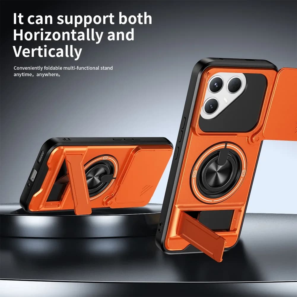 Custodia 2 in 1 con Anello di Supporto e Magnete Integrato per Auto, per Tecno Pova 7 Ultra, 7 Pro, Pova 6 4G, 6 Neo, con Protezione Lente a Scorrimento