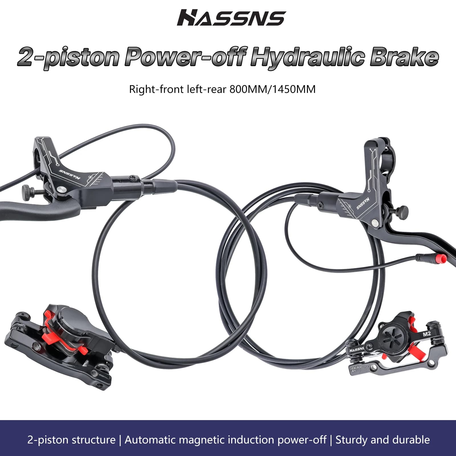 Freni Idraulici HASSNS M2 per MTB, Freno a Olio con 2 Pistoni, Freni Idraulici per Bicicletta 800/1450, Mountain Bike con Dischi da 160mm
