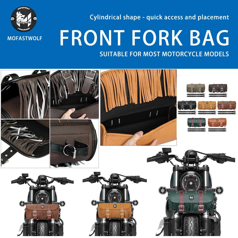 Retro Motorcycle Luggage Bag Front Rear Tool Bag Universal for Harley Saddlebag PU leather with tassels