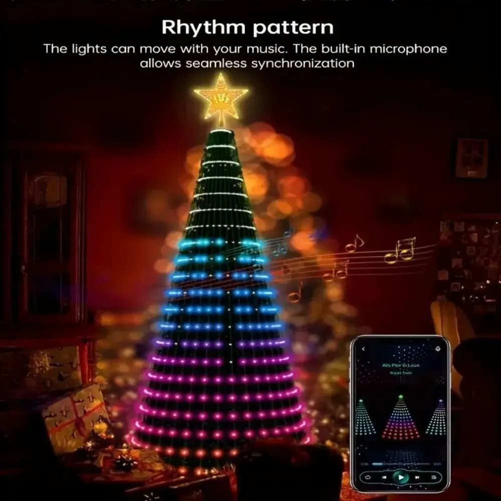 400 LED Smart Christmas Tree Lights Music Sync APP Control LED String Lights Star Topper Timer Function Fairy Lights Indoor Use