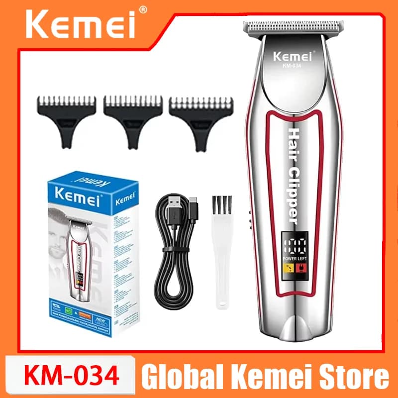 Kemei KM-034 Tagliacapelli Professionale, Trimmer Elettrico per Barba da Uomo, Display LCD, Set per Taglio Capelli