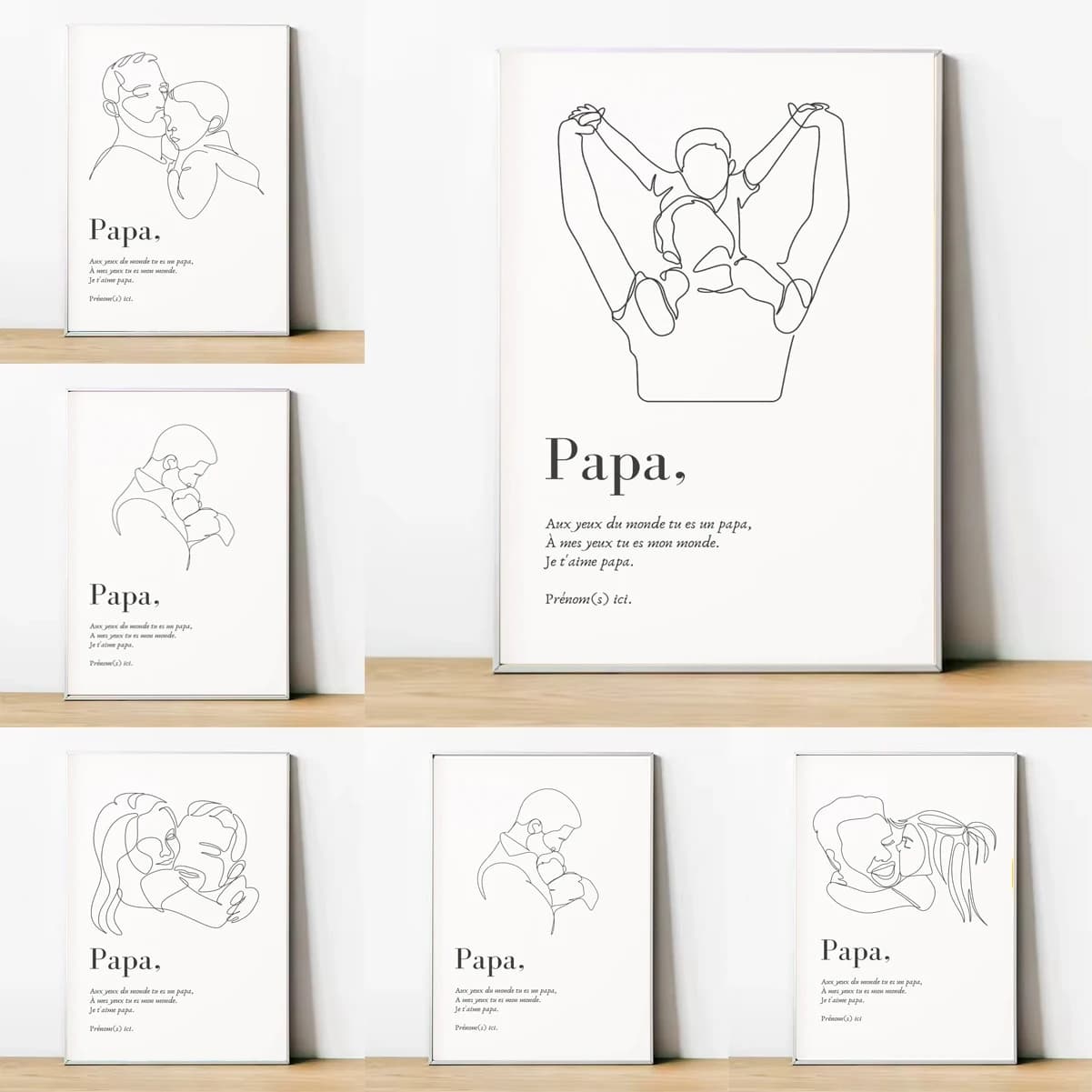 1pc Father's Day Art Poster Fathers and Sons and Daughters Minimalist Line Art Portrait Quote Perfect Gift for Father Home De