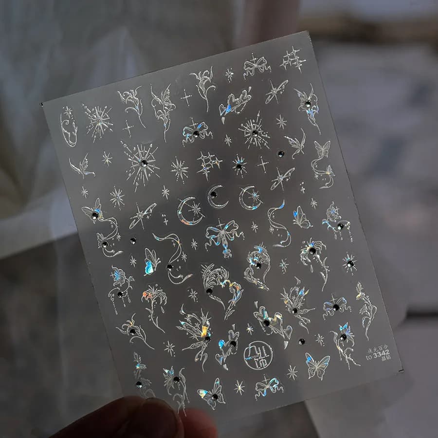 1pcs 5D Diamond Lily Butterfly Nail Art Stickers Holographic White Butterfly Nail Decals DIY Self-Adhesive Sliders Accessories *