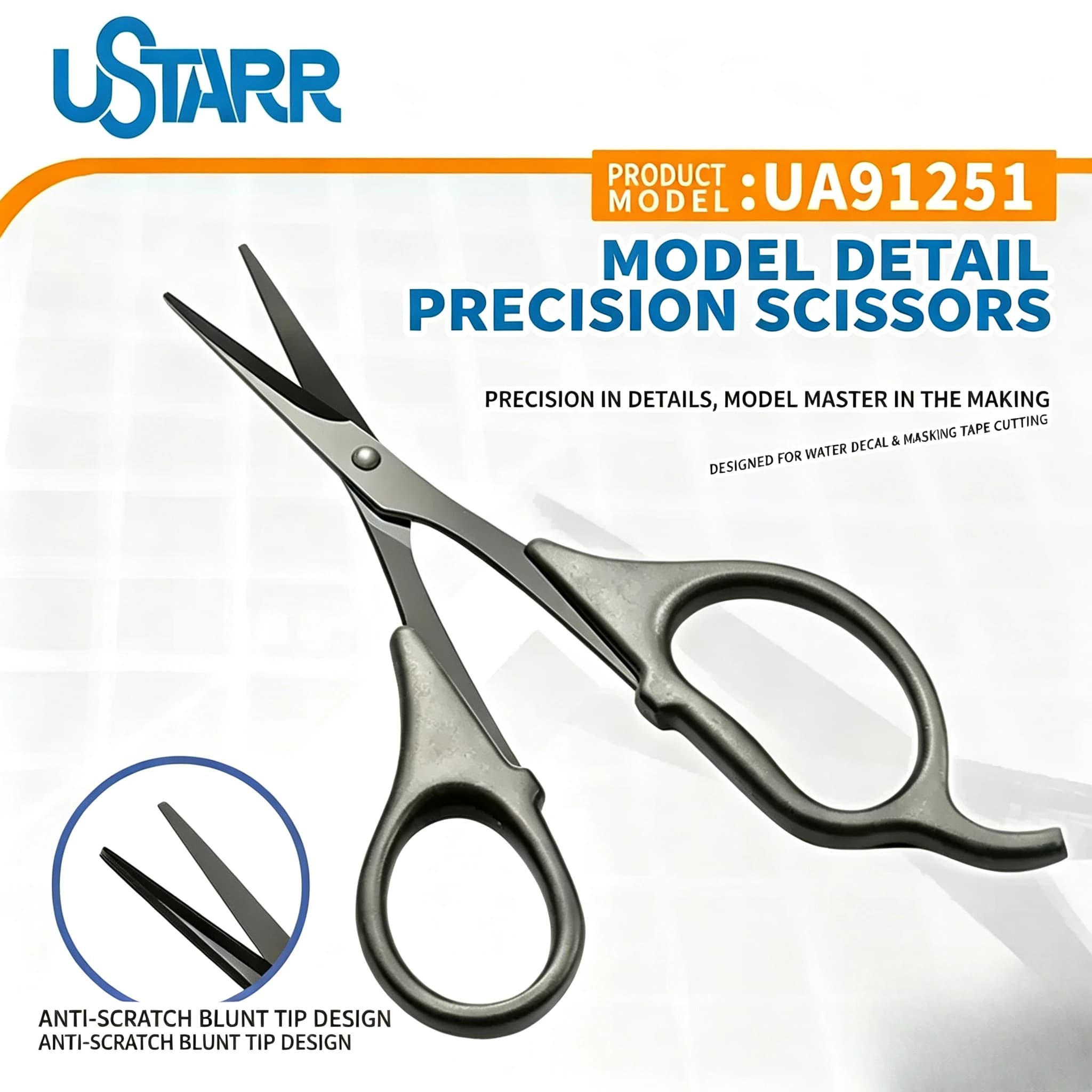 Ustar UA‑91251 Fine Detail Scissors Professional for Masking Tape Cutting Scale Model Building Hobby DIY Tool for Adults