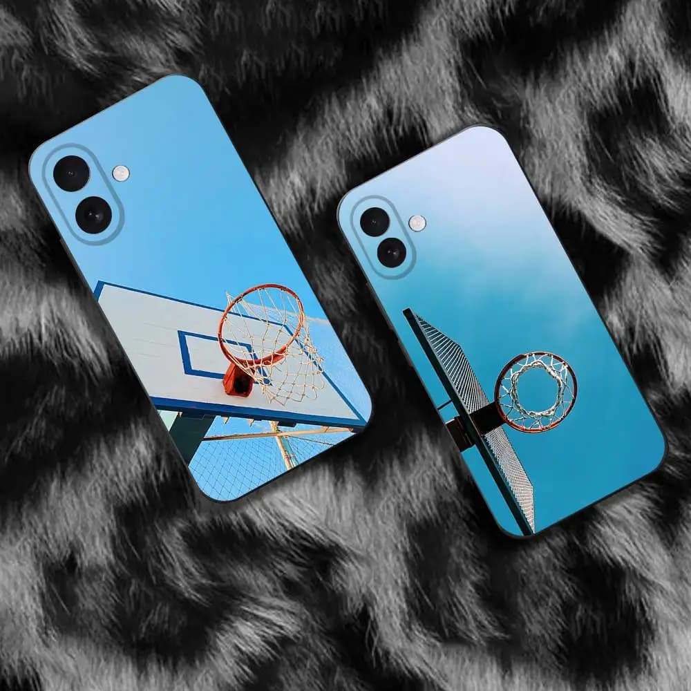 Basketball in Basket Liquid Silicone Case For iPhone 17 16 15 14 13 12 11 Pro ProMax Mini Plus Soft Protective