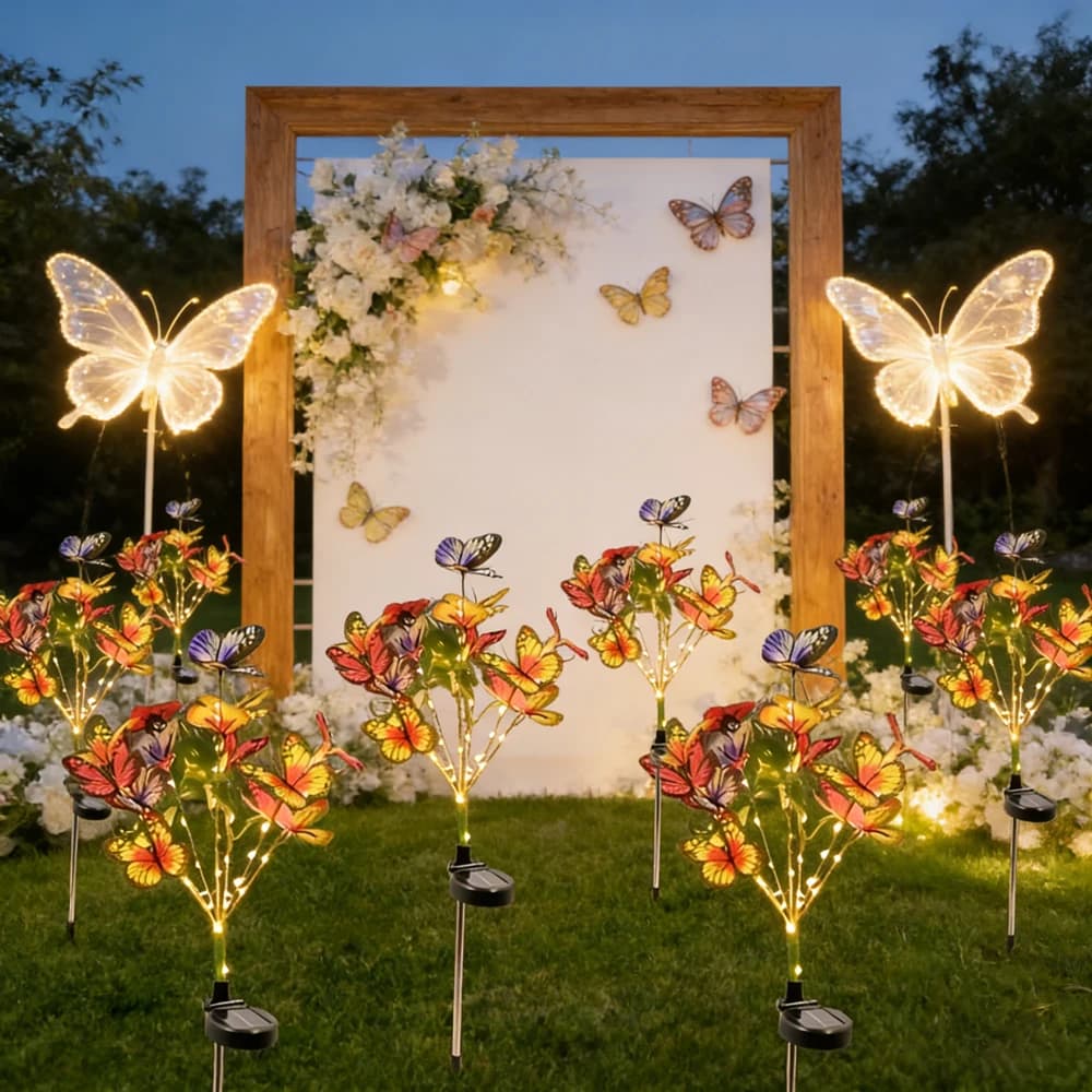 Lampada Solare LED a Forma di Farfalla e Fiore, Luce da Giardino Impermeabile per Esterni, Decorazione per Casa, Matrimoni e Natale