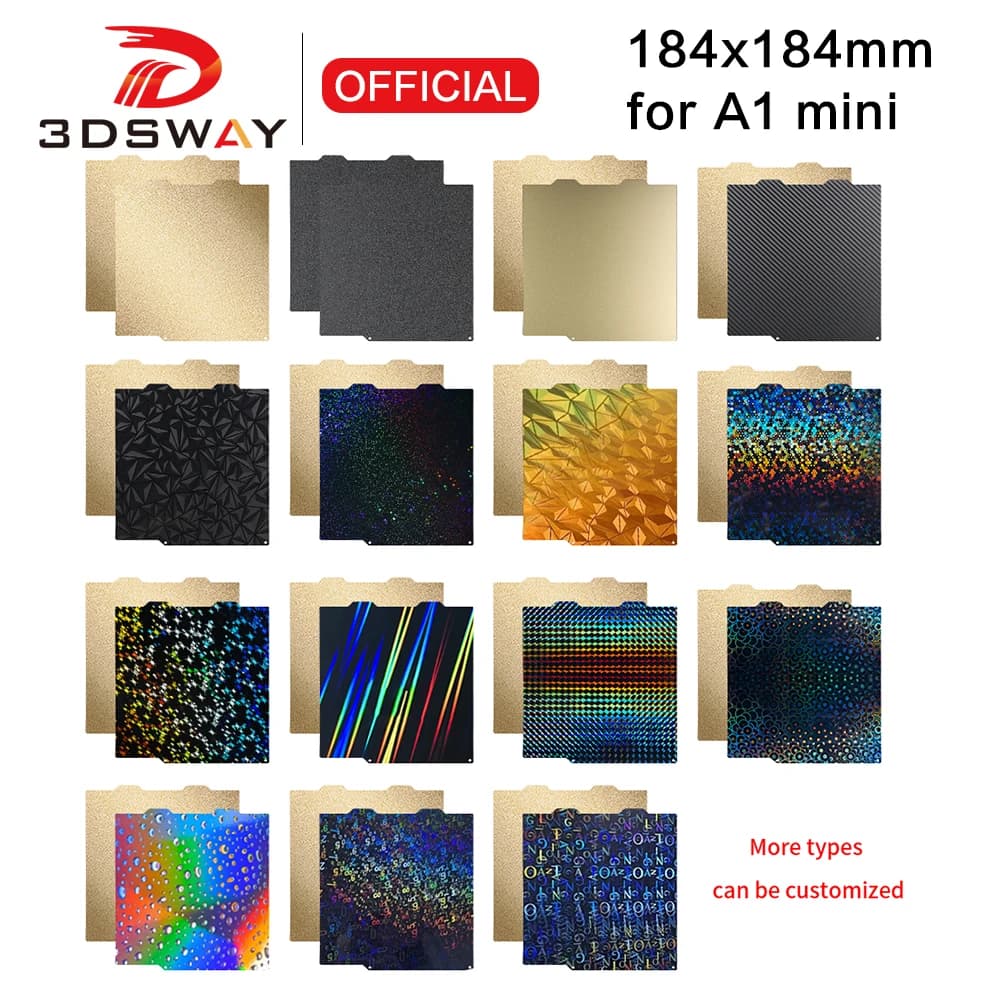 3DSWAY 3D Printer Parts Bambu Lab A1 mini Double sided PEI Build Plate Smooth Textured Spring Steel Sheet PEO/PET/PEY 184x184mm
