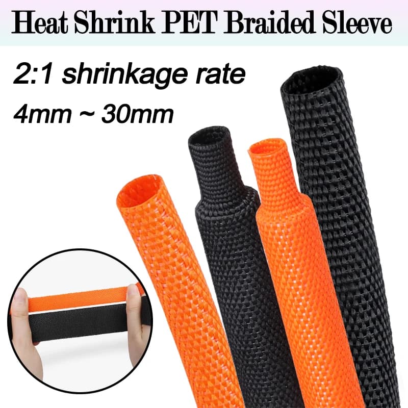 Guaina Termorestringente in Tessuto Intrecciato 3/5M 2:1, 4mm-30mm, in PET, Resistente all'Usura, per Gestione Cavi e Protezione